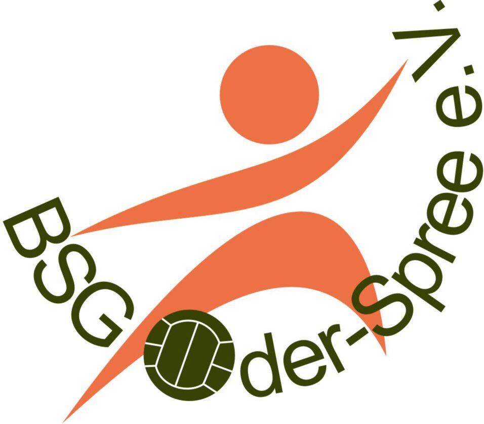 Logo der BSG Oder-Spree e.V. mit stilisiertem Sportler und Volleyball-Elementen in orange und gr&uuml;n.